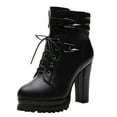 thumbnail image 1 of IUJSOY Womens High Heel Short Boots Casual Thick Soled Lace up Motorcycle Riding Boots Combat Boots, 1 of 5