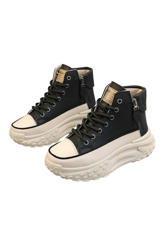 Womens High Top Sneakers Lace up Comfort Platform Thick Sole Walking Shoes with Zipper
