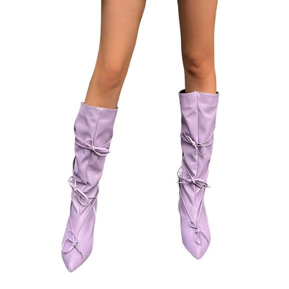 IUJSOY Womens Mid Calf Boots Kitten Heels Slouchy Strappy Pointed Toe Sexy Long Fall Boots