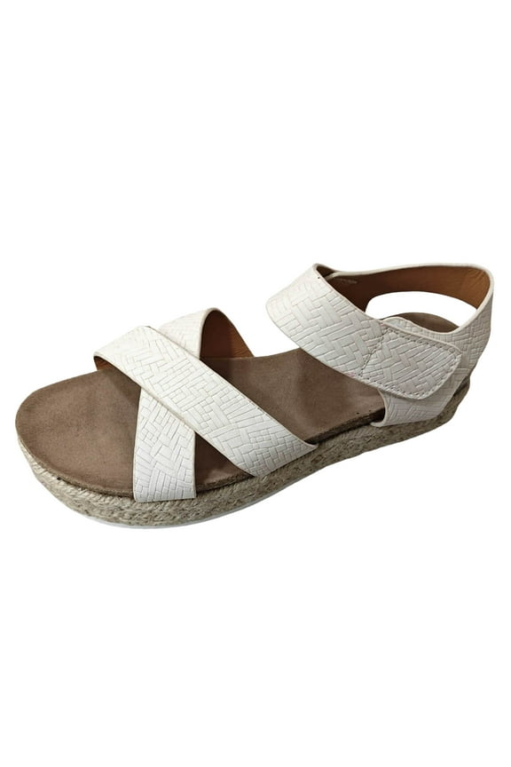 Womens Open Toe Ankle Strap Espadrilles Casual Retro Cork Flatform Platform Wedge Sandals