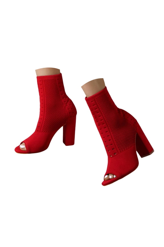 Mostsola Womens Peep Toe Heels Sock Booties Knit Heeled Sandals Chunky Block Heel Breathable Pumps