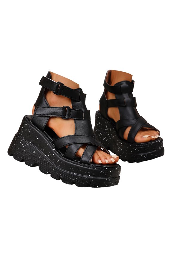 Womens Platform Sandals Caged Open Toe Ankle Strap Wedge Sandals Chunky Heel Pumps Dress Shoe