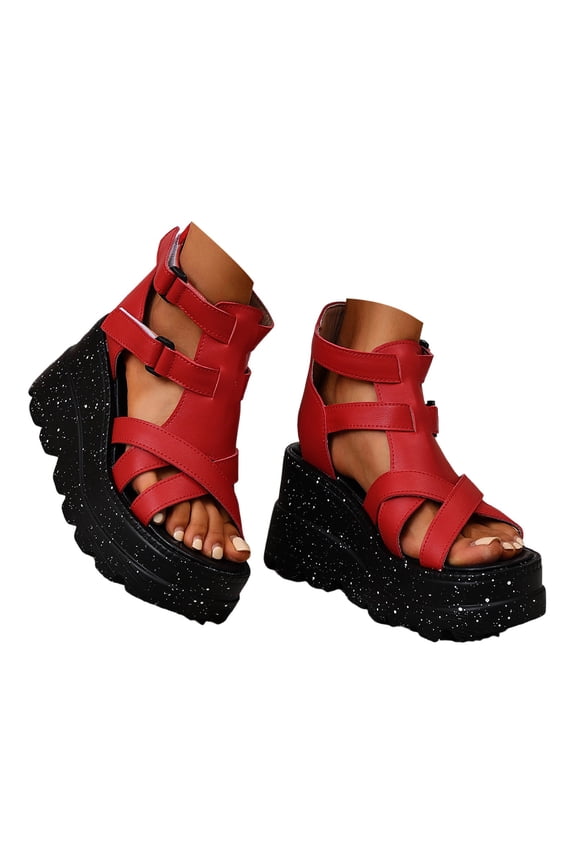 Womens Platform Sandals Caged Open Toe Ankle Strap Wedge Sandals Chunky Heel Pumps Dress Shoe