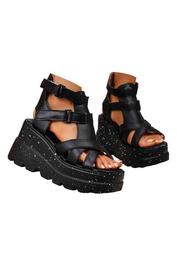 Womens Platform Sandals Caged Open Toe Ankle Strap Wedge Sandals Chunky Heel Pumps Dress Shoe