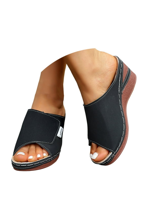 Womens Platform Sandals Fashion Slip on Wedges Heels Open Toe Chunky Slides Slippers