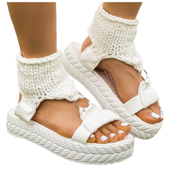 IUJSOY Womens Platform Sandals Fashion T-Strap Elastic Knited Slingback Sandals with Soft Cushion