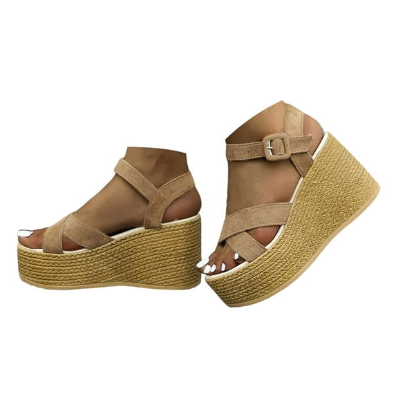 IUJSOY Womens Platform Sandals Open Toe Suede Ankle Strap Pumps Shoes Chunky Wedge Sandals
