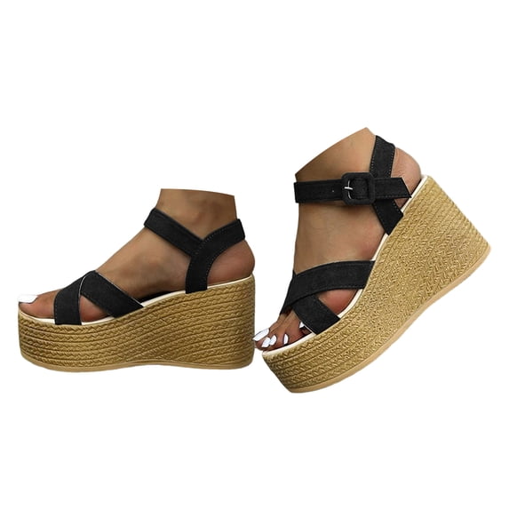 IUJSOY Womens Platform Sandals Open Toe Suede Ankle Strap Pumps Shoes Chunky Wedge Sandals