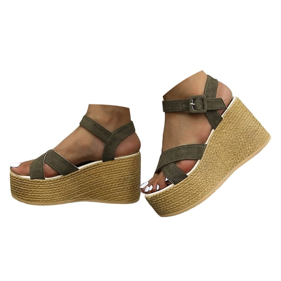 IUJSOY Womens Platform Sandals Open Toe Suede Ankle Strap Pumps Shoes Chunky Wedge Sandals