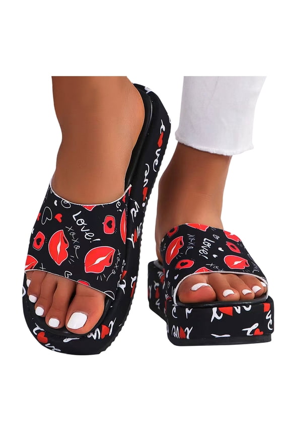 Womens Platform Sandals Soft Memory Foam Padded Slip on Slides Butterfly Print Open Toe Mules