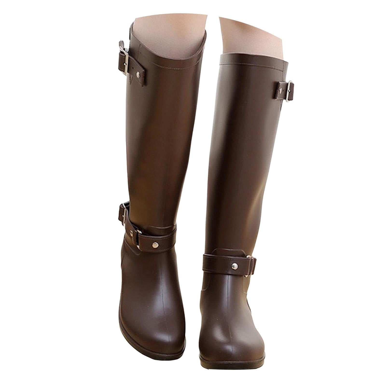 IUJSOY Womens Rain Boots Knee-high Waterproof Narrow Calf Rubber Tall Fishing Boots for Garden