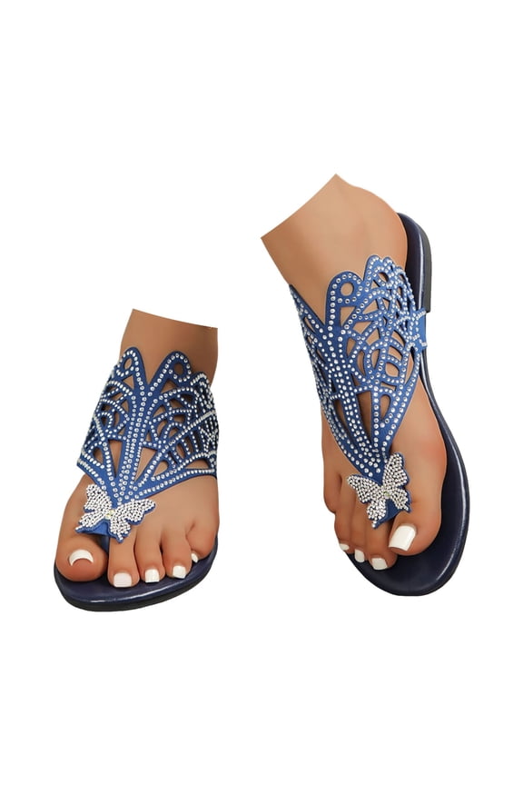 Womens Rhinestone Sandals Retro Hollow out Flip Flops Casual Glitter Summer Dress Shoes