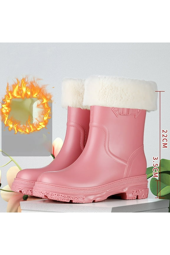 Womens Rubber Bots Wide Calf Boots Plush Lined Warm Waterproof Rain Boot Garden Shoes