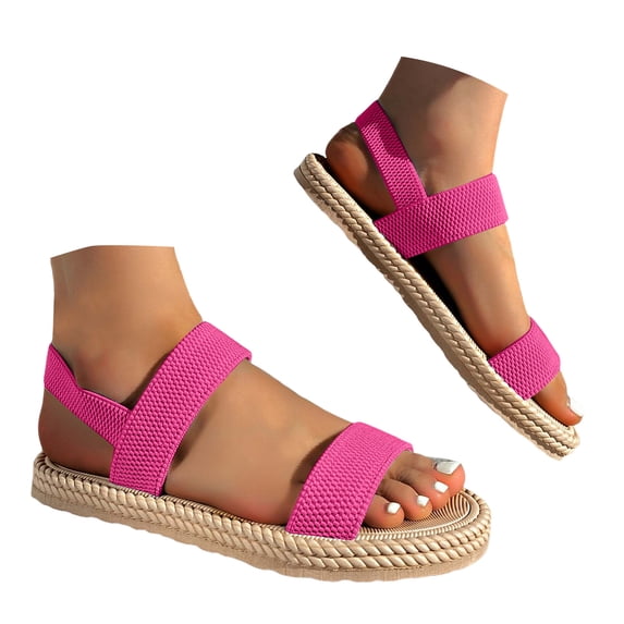 IUJSOY Womens Sandals Casual Flats Elastic Strap Braided Beach Shoes Lightweight Summer Shoes