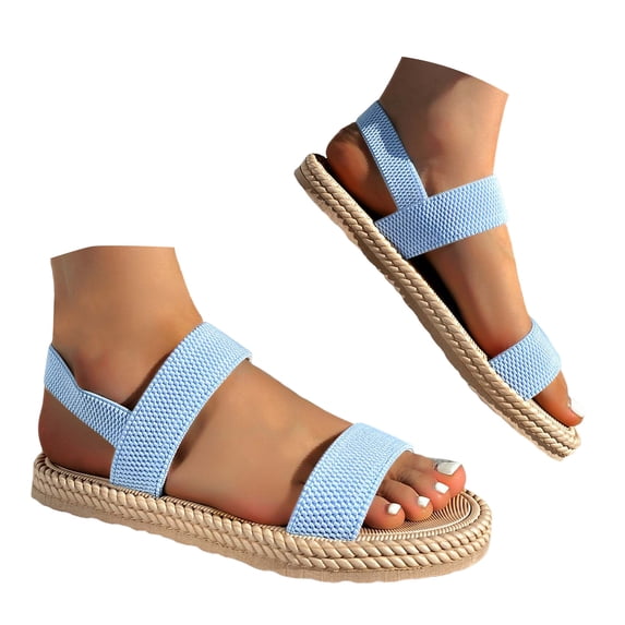 IUJSOY Womens Sandals Casual Flats Elastic Strap Braided Beach Shoes Lightweight Summer Shoes