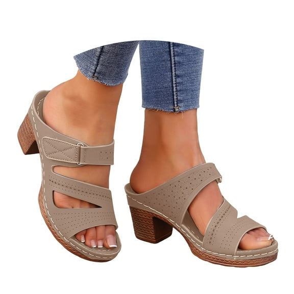 IUJSOY Womens Sandals Stacked Heel Open Toe Mules Slip on Clogs Casual Backless Shoes