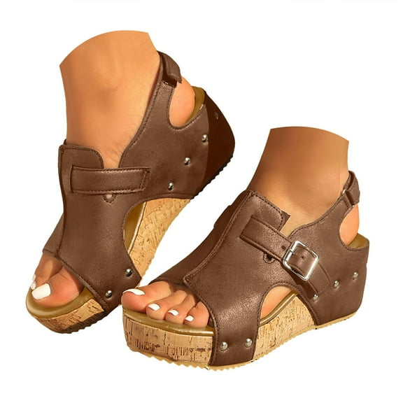 IUJSOY Womens Sandals Comfortable Cushion Footbed Wedge Shoes Open Toe Platform Cork Sandals