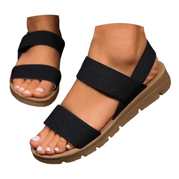 IUJSOY Womens Sandals Comfortable Walking Shoes Elastic Strappy Sandals Open Toe Flats Shoes