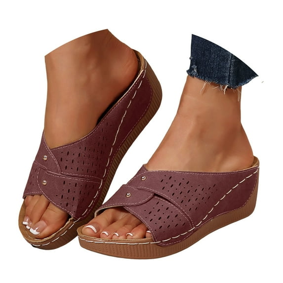 IUJSOY Womens Sandals Comfortable Wedge Shoes Crisscross Walking Shoes Arch Support Slides