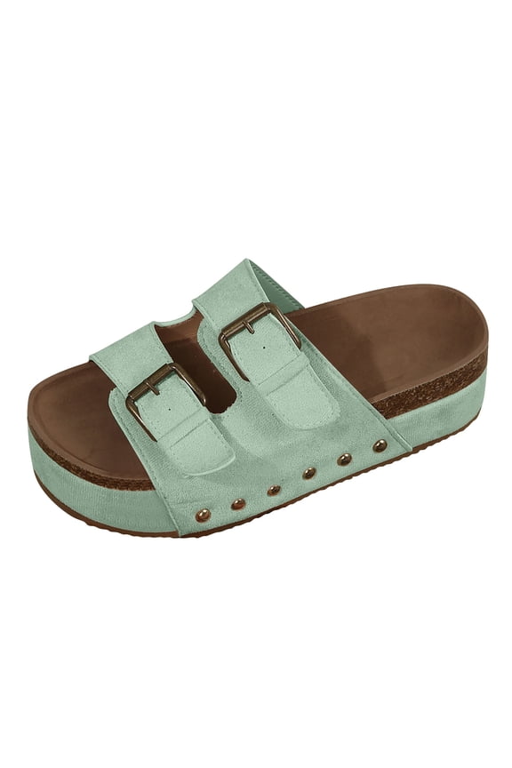 Womens Sandals Cork Footbed Platform Sandals Slip on Shoes Slippers Summer Slide Sandals