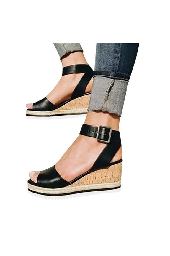 Womens Sandals Open Toe Ankle Strap Espadrilles Platform Wedge Sandals Casual Beach Shoes