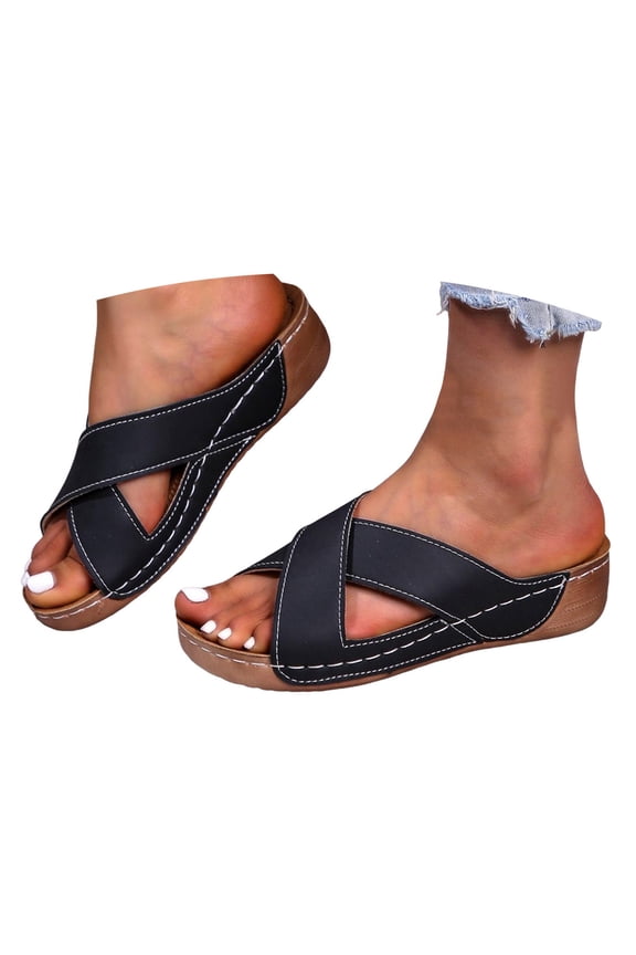 Womens Sandals Orthopedic Wedge Sandals Comfortable Slip on Crisscross Strap Platform Slides