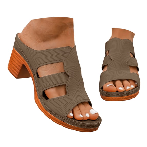 IUJSOY Womens Sandals Slip on Slides Peep Toe Heels Casual Cutout Block Heel Sandals Beach Shoes
