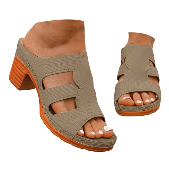 IUJSOY Womens Sandals Slip on Slides Peep Toe Heels Casual Cutout Block Heel Sandals Beach Shoes