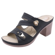 Mostsola Womens Sandals Trendy Chunky Block Heels Peep Toe Casual Slip on Shoes Platform Pumps