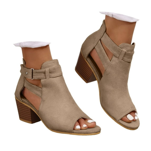 IUJSOY Womens Sandals Zipper Heels Chunky Block Heeled Boots Open Toe Ankle Strap Dress Shoes
