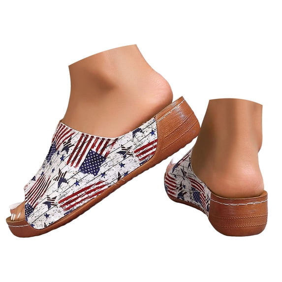 Mostsola Womens Slide Sandals Flag Print Summer Dress Shoes Casual Comfortable Slip on Slippers