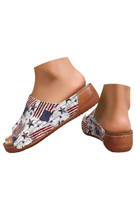 Womens Slide Sandals Flag Print Summer Dress Shoes Casual Comfortable Slip on Slippers