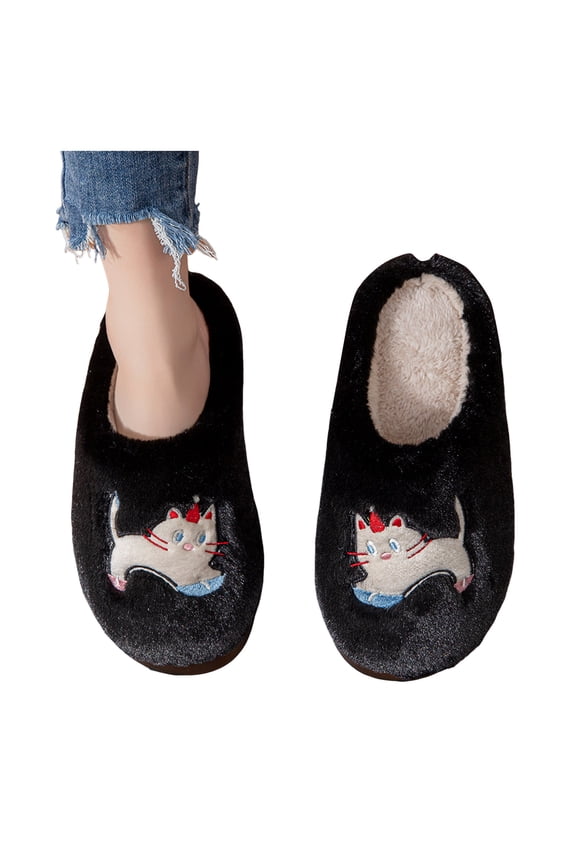 Womens Slippers Funny Cat Print Slip on Shoes Winter Warm Slides Non-Slip Plush House Slippers