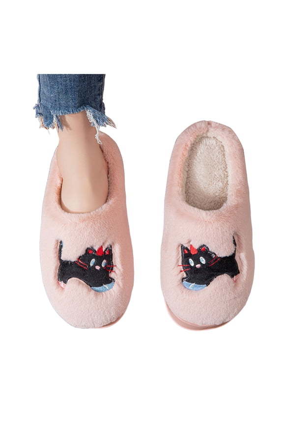 Womens Slippers Funny Cat Print Slip on Shoes Winter Warm Slides Non-Slip Plush House Slippers
