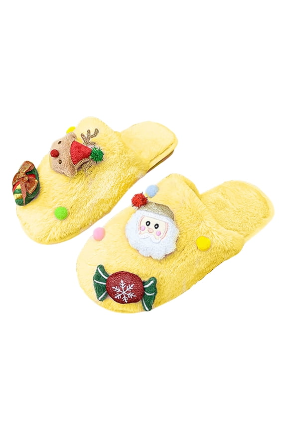 Womens Slippers Funny Christmas Plush House Slippers Casual Indoor Bedroom Scuff Slippers