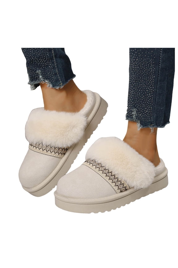 Womens Slippers Platform Memory Foam Fuzzy Slippers Winter Warm Plush Slip on House Shoes