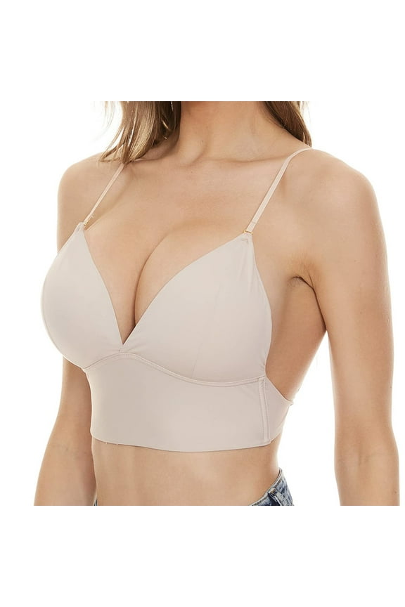 Womens Strappy Low Back Bra Deep V Low Cut Backless Bralette Convertible Straps Halter Bra