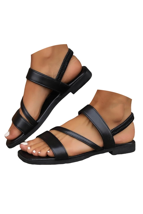 Womens Strappy Sandals Open Square Toe Slingback Flats Summer Dress Gladiator Sandals