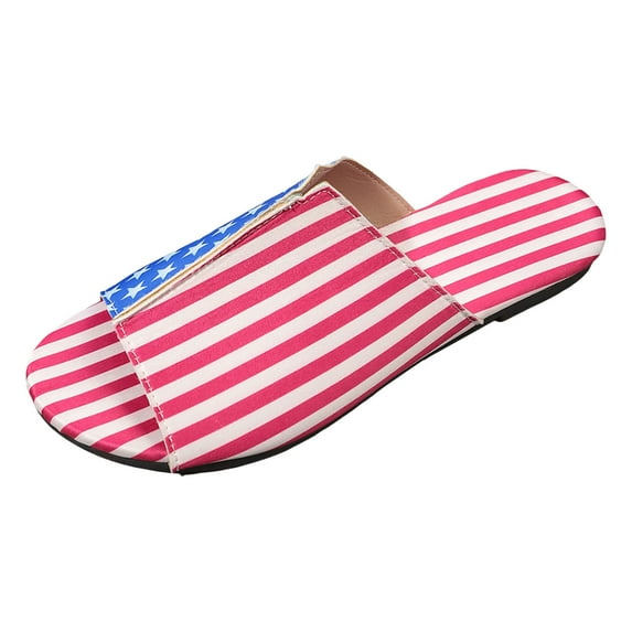 IUJSOY Womens Summer Flat Sandals Flag Printed Fashion Slip on Slide Sandals Lightweight Casual Shoe