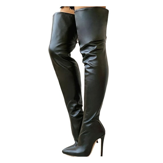 IUJSOY Womens Thigh High Boots Pointed Toe Over The Knee Boots Sexy Zip up Stiletto High Heels