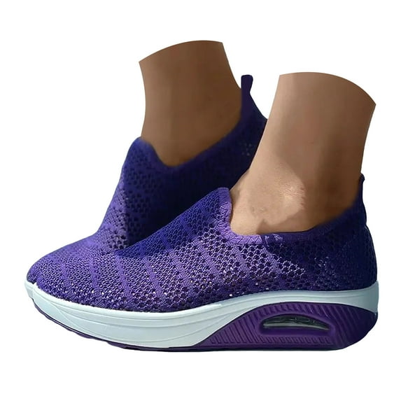 IUJSOY Womens Walking Shoes Slip on Loafers Mesh Platform Sneakers Air Cushion Athletic Shoes