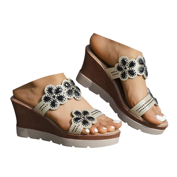 IUJSOY Womens Wedge Sandals 2025 Elegant Rhinestone Dress Shoes Platform Wedges Summer Slides