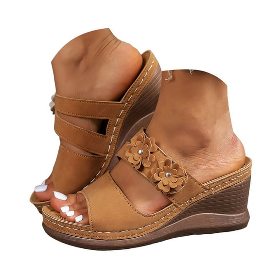 IUJSOY Womens Wedge Sandals Boho Platform Slippers Comfort Peep Toe Slip on Shoes Dress Shoes Heels