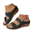 thumbnail image 1 of IUJSOY Womens Wedge Sandals Open Toe Retro Pattern Double Buckle Dressy Summer Sandals Slides, 1 of 7