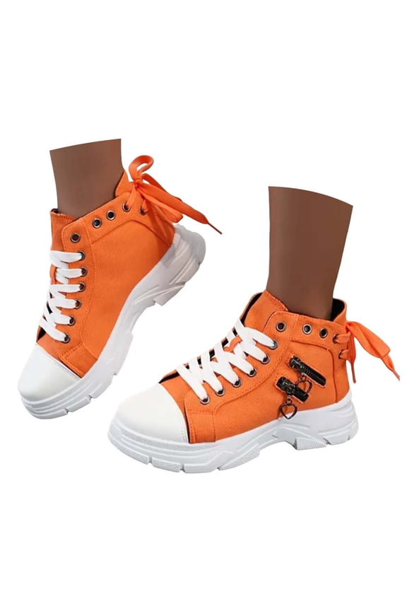 Womens White Platform Sneakers Fashion High Top Walking Shoes Lace up Casual Tennis Shoes