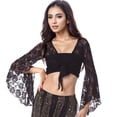 thumbnail image 1 of IUJSOY Wrap Bell Long Sleeve for Women Floral Lace Tie Front Crop Cardigan Belly Dance, 1 of 8