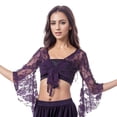 thumbnail image 1 of IUJSOY Wrap Bell Long Sleeve for Women Floral Lace Tie Front Crop Cardigan Belly Dance, 1 of 7