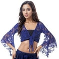 thumbnail image 1 of IUJSOY Wrap Bell Long Sleeve for Women Floral Lace Tie Front Crop Cardigan Belly Dance, 1 of 7