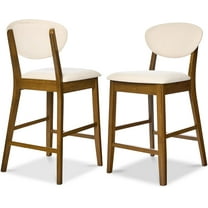IUKRYU Bar Stool Set of 2, Mid-Century Modern Upholstered Wood, Armless Counter Height w/Seat Cushion, Backrest - Walnut/Cream
