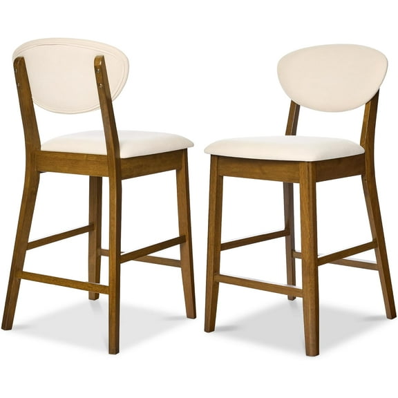 IUKRYU Bar Stool Set of 2, Mid-Century Modern Upholstered Wood, Armless Counter Height w/Seat Cushion, Backrest - Walnut/Cream